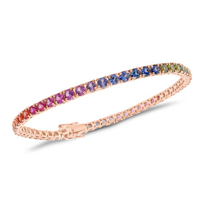 Multicolor Gemstone Tennis Bracelet- 18K gold weighing 8.26 grams  - 56 sapphires weighing 5.98 carats