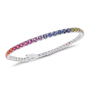 Multicolor Gemstone Tennis Bracelet - 18K gold weighing 8.26 grams  - 56 sapphires weighing 5.98 carats