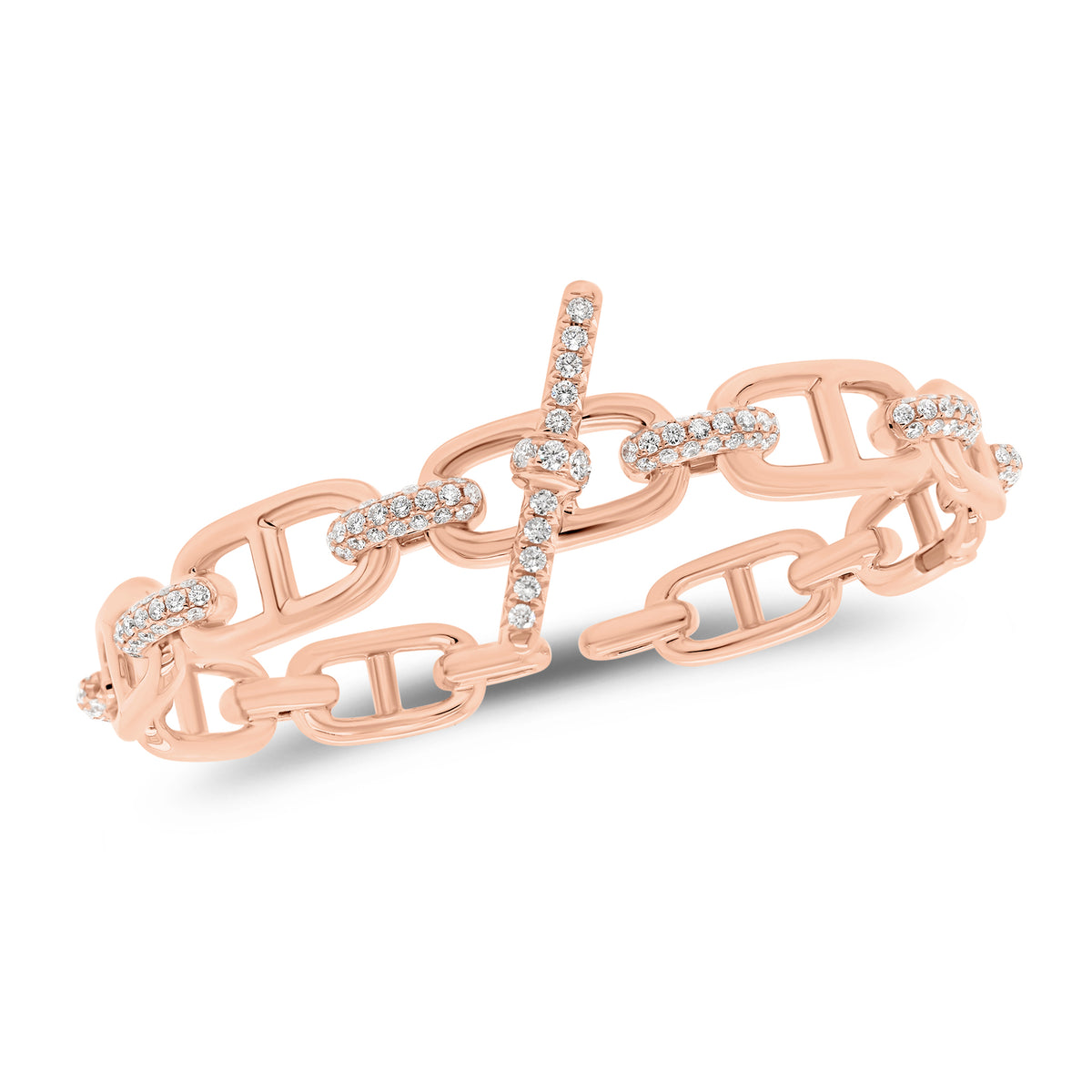 Pave Diamond Toggle Chainlink Bangle Bracelet -18K gold weighing 25.05 grams  -147 round diamonds weighing 1.35 carats