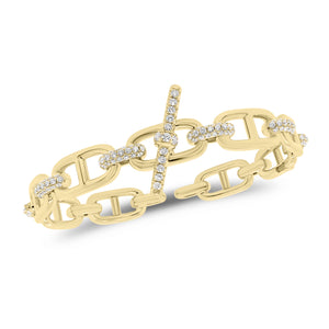 Pave Diamond Toggle Chainlink Bangle Bracelet -18K gold weighing 25.05 grams  -147 round diamonds weighing 1.35 carats