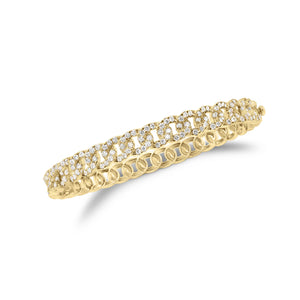 Diamond Curb Chain Bangle Bracelet - 14K yellow gold weighing 14.35 grams - 145 round diamonds totaling 1.54 carats