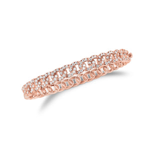 Diamond Curb Chain Bangle Bracelet - 14K rose gold weighing 14.35 grams - 145 round diamonds totaling 1.54 carats