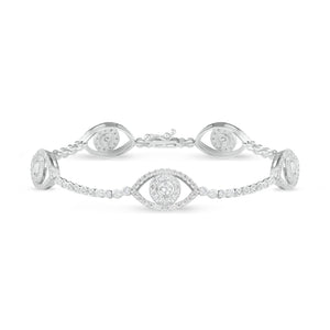 Diamond Bracelet with Evil Eye Stations - 18K white gold weighing 8.14 grams - 236 round diamonds totaling 2.67 carats