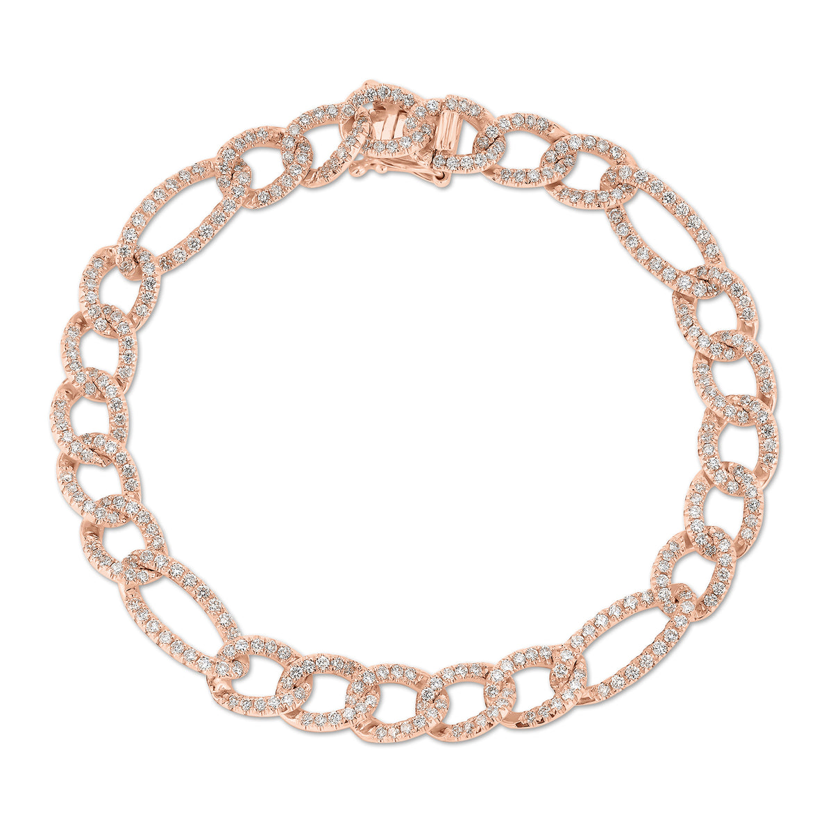 Diamond Figaro Chain Bracelet - 14K rose gold weighing 13.25 grams - 324 round diamonds totaling 2.67 carats