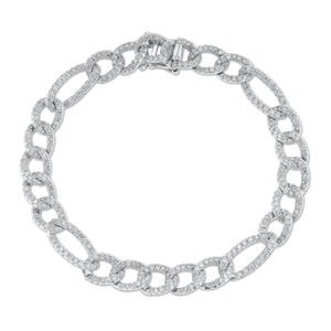 Diamond Figaro Chain Bracelet - 14K white gold weighing 13.25 grams - 324 round diamonds totaling 2.67 carats