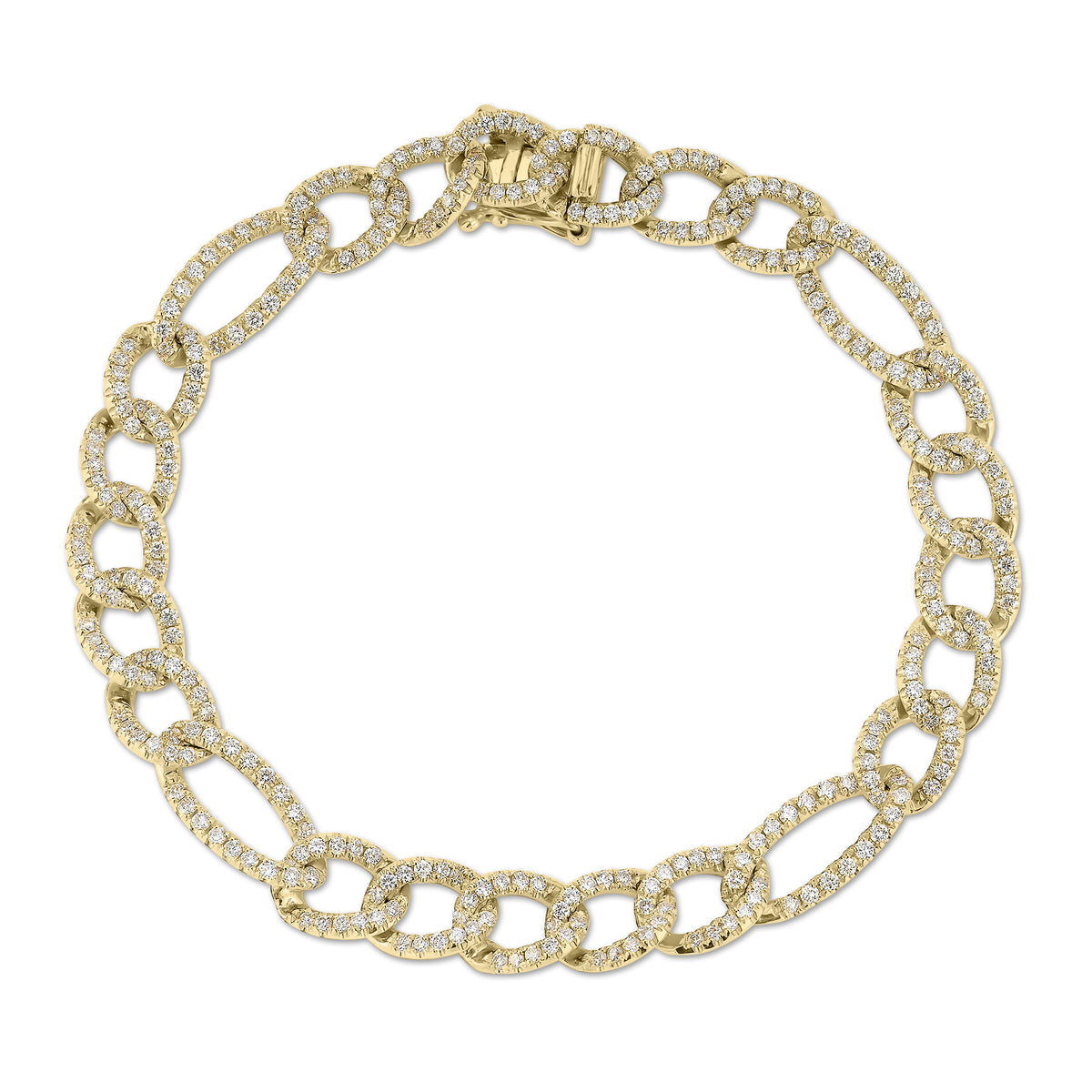 Diamond Figaro Chain Bracelet - 14K yellow gold weighing 13.25 grams - 324 round diamonds totaling 2.67 carats