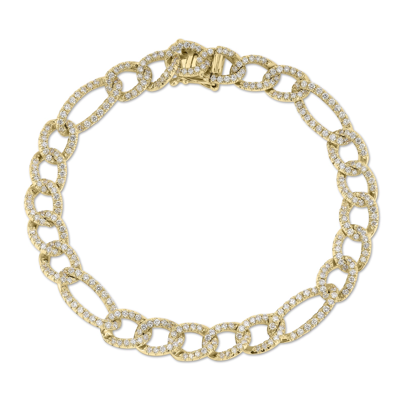 Diamond Figaro Chain Bracelet - 14K yellow gold weighing 13.25 grams - 324 round diamonds totaling 2.67 carats