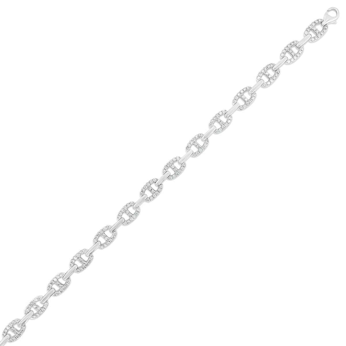 Diamond Classic Chain Link Bracelet - 14K white gold weighing 13.24 grams - 196 round diamonds totaling 1.83 carats