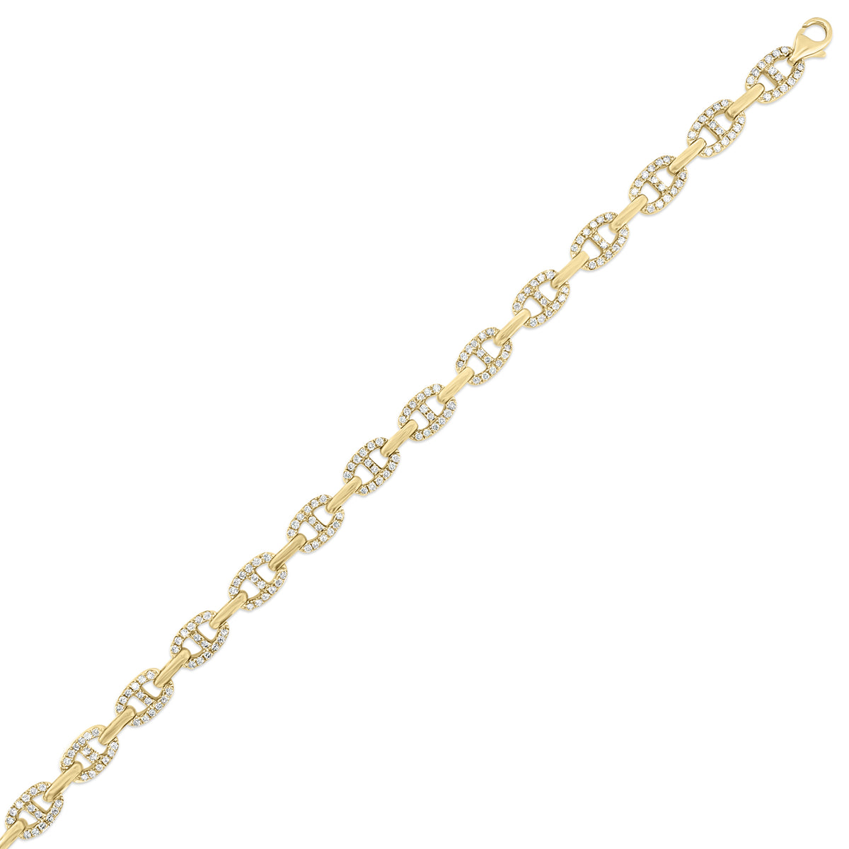Diamond Classic Chain Link Bracelet - 14K yellow gold weighing 13.24 grams - 196 round diamonds totaling 1.83 carats