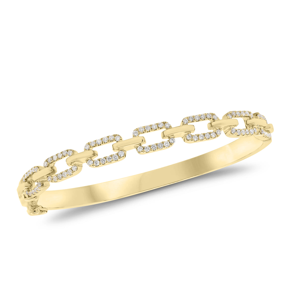 Diamond Paperclip Chain Bangle Bracelet - 14K gold weighing 18.0 grams   - 355 round diamonds weighing 0.63 carats