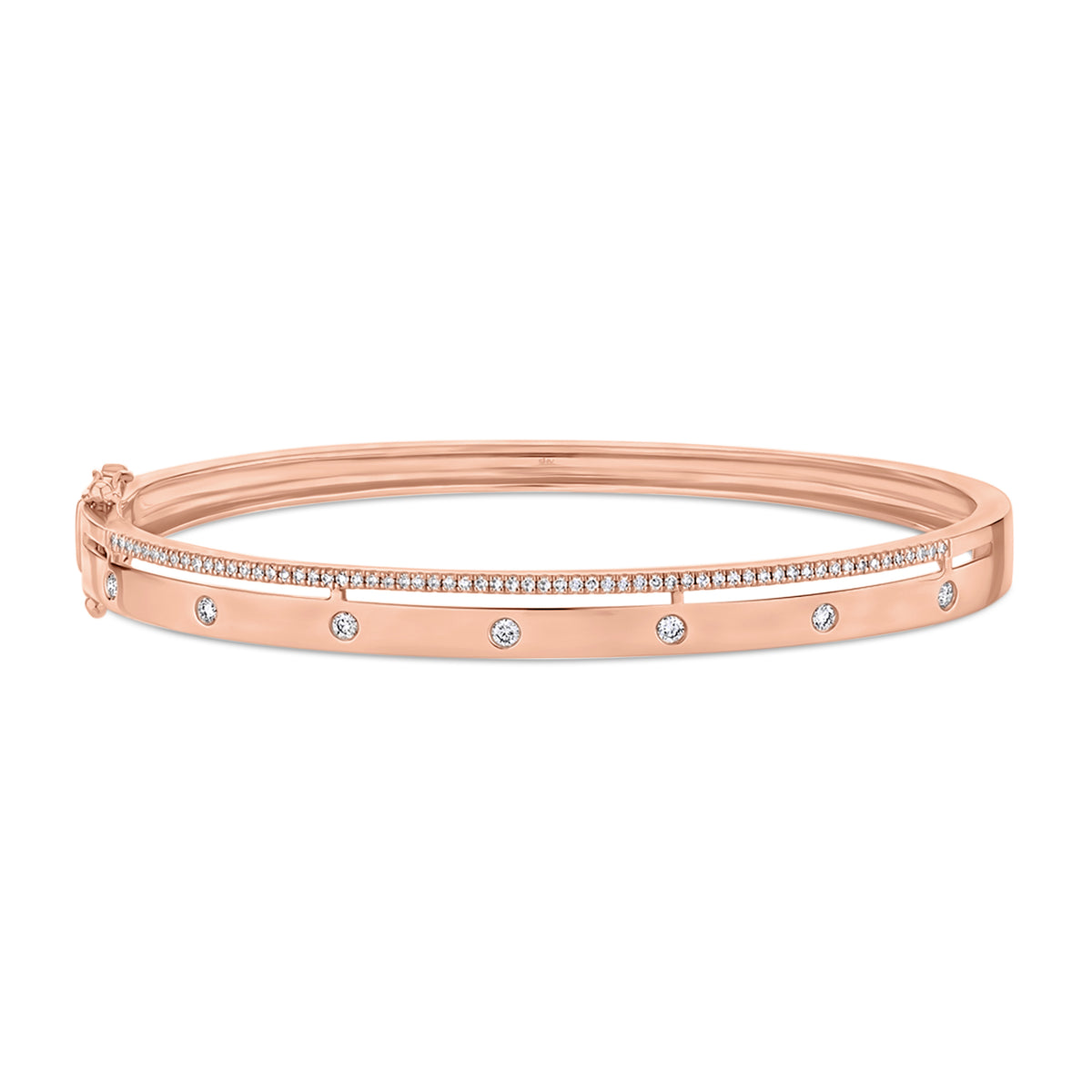 Diamond Double Bangle Bracelet - 14K rose gold weighing 15.2 grams - 86 round diamonds weighing 0.42 cts