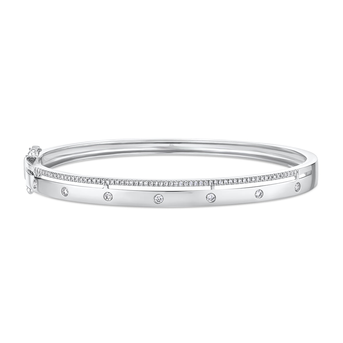 Diamond Double Bangle Bracelet - 14K white gold weighing 15.2 grams - 86 round diamonds weighing 0.42 cts