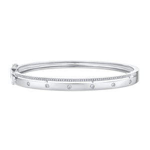 Diamond Double Bangle Bracelet - 14K white gold weighing 15.2 grams - 86 round diamonds weighing 0.42 cts