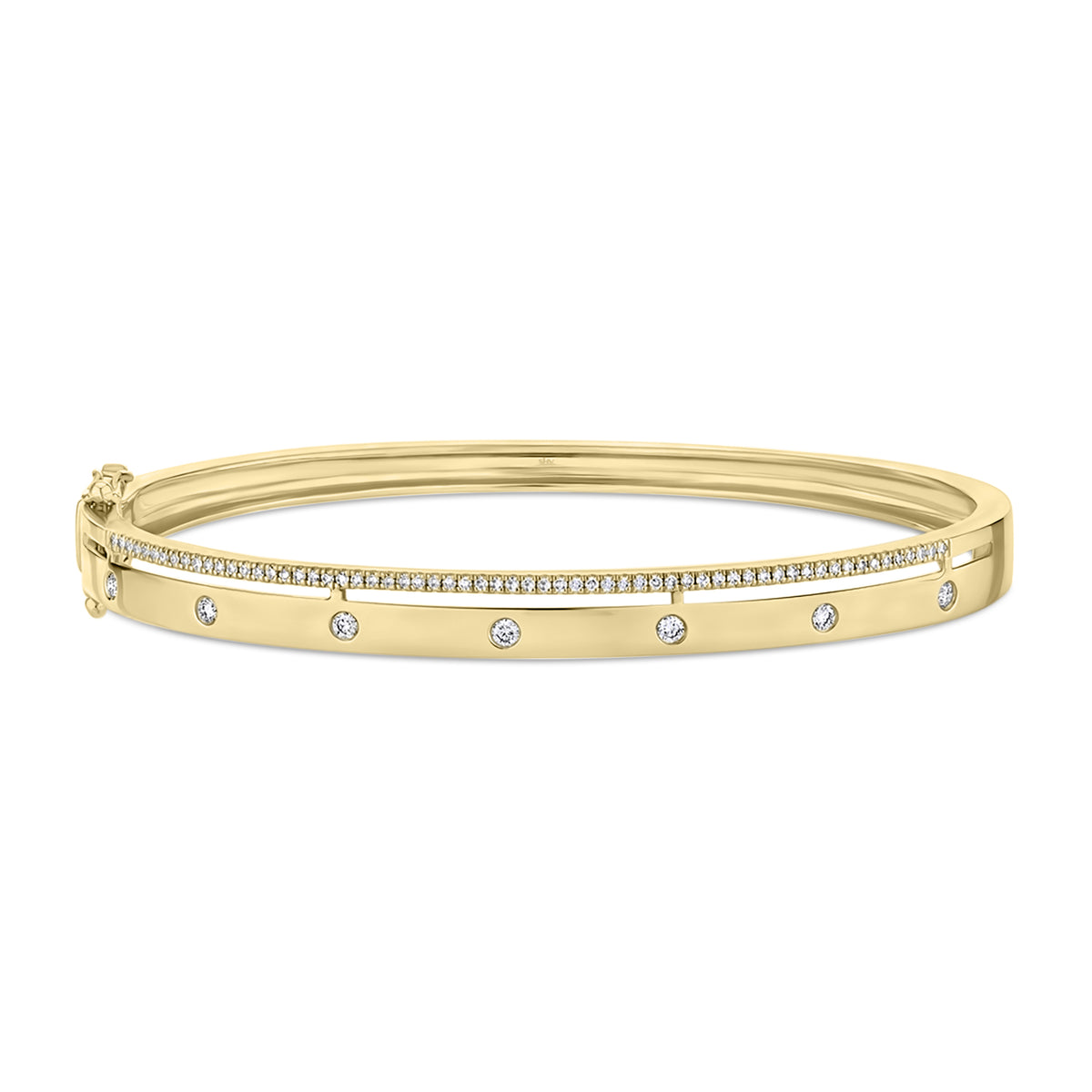 Diamond Double Bangle Bracelet - 14K yellow gold weighing 15.2 grams - 86 round diamonds weighing 0.42 cts