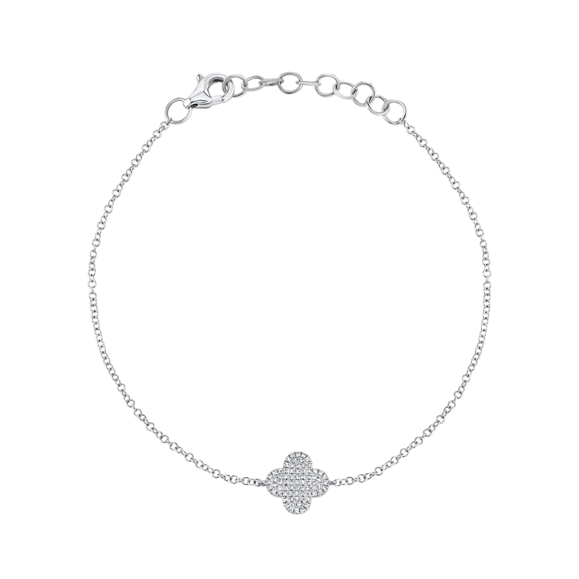 Diamond Flower Fashion Bracelet - 14K white gold weighing 1.10 grams - 0.16 cts round diamonds