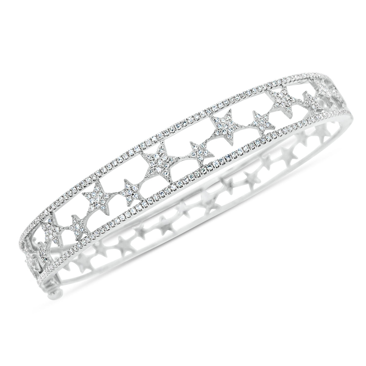 Diamond Star Cutout Bangle - 14K gold weighing 14.13 grams - 297 round diamonds totaling 0.90 carats