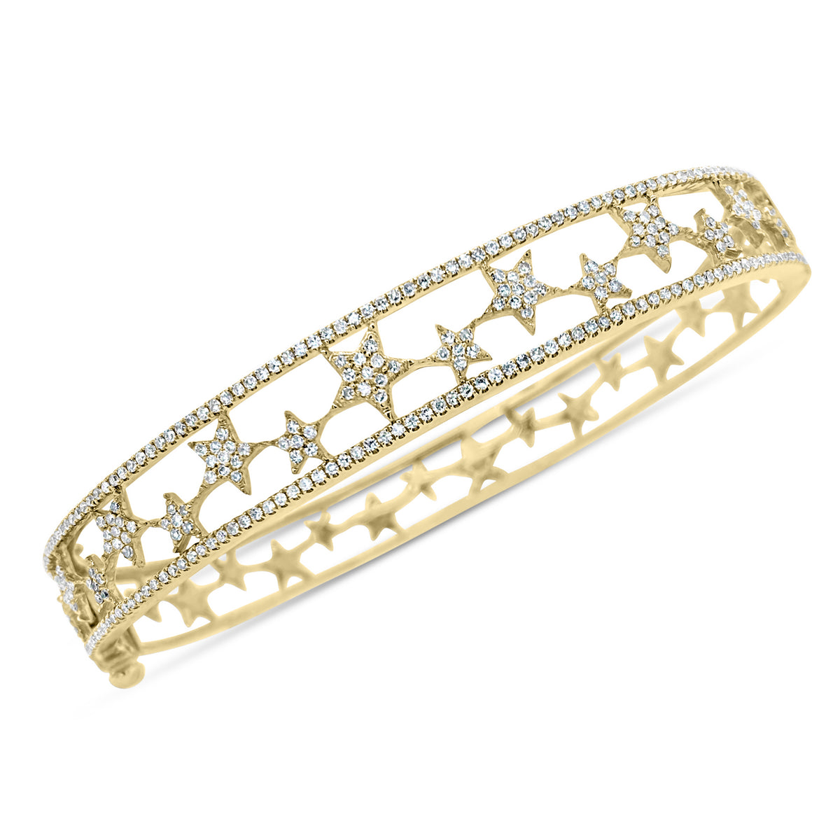 Diamond Star Cutout Bangle - 14K gold weighing 14.13 grams - 297 round diamonds totaling 0.90 carats