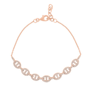 Diamond Tri-Link Fashion Bracelet - 14K rose gold weighing 4.04 grams - 167 round diamonds totaling 0.61 carats
