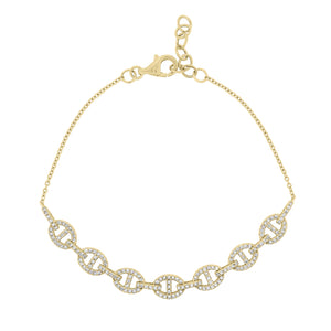 Diamond Tri-Link Fashion Bracelet - 14K yellow gold weighing 4.04 grams - 167 round diamonds totaling 0.61 carats