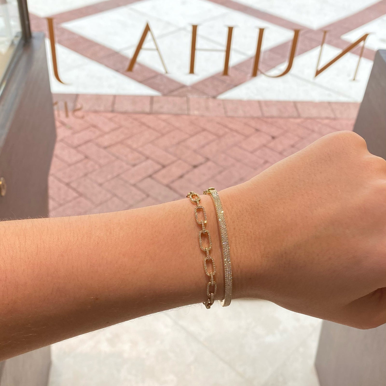 Pave Diamond Triple Row Bangle - 14K gold weighing 6.94 grams - 212 round diamonds totaling 0.52 carats