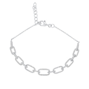 Diamond Rectangular Link Fashion Bracelet - 14K white gold weighing 4.44 grams - 174 round diamonds totaling 0.63 carats