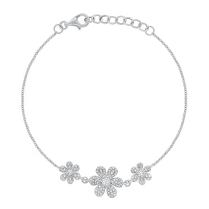 Diamond Daisy Trio Fashion Bracelet - 14K white gold weighing 3.0 grams - 105 round diamonds totaling 0.42 carats