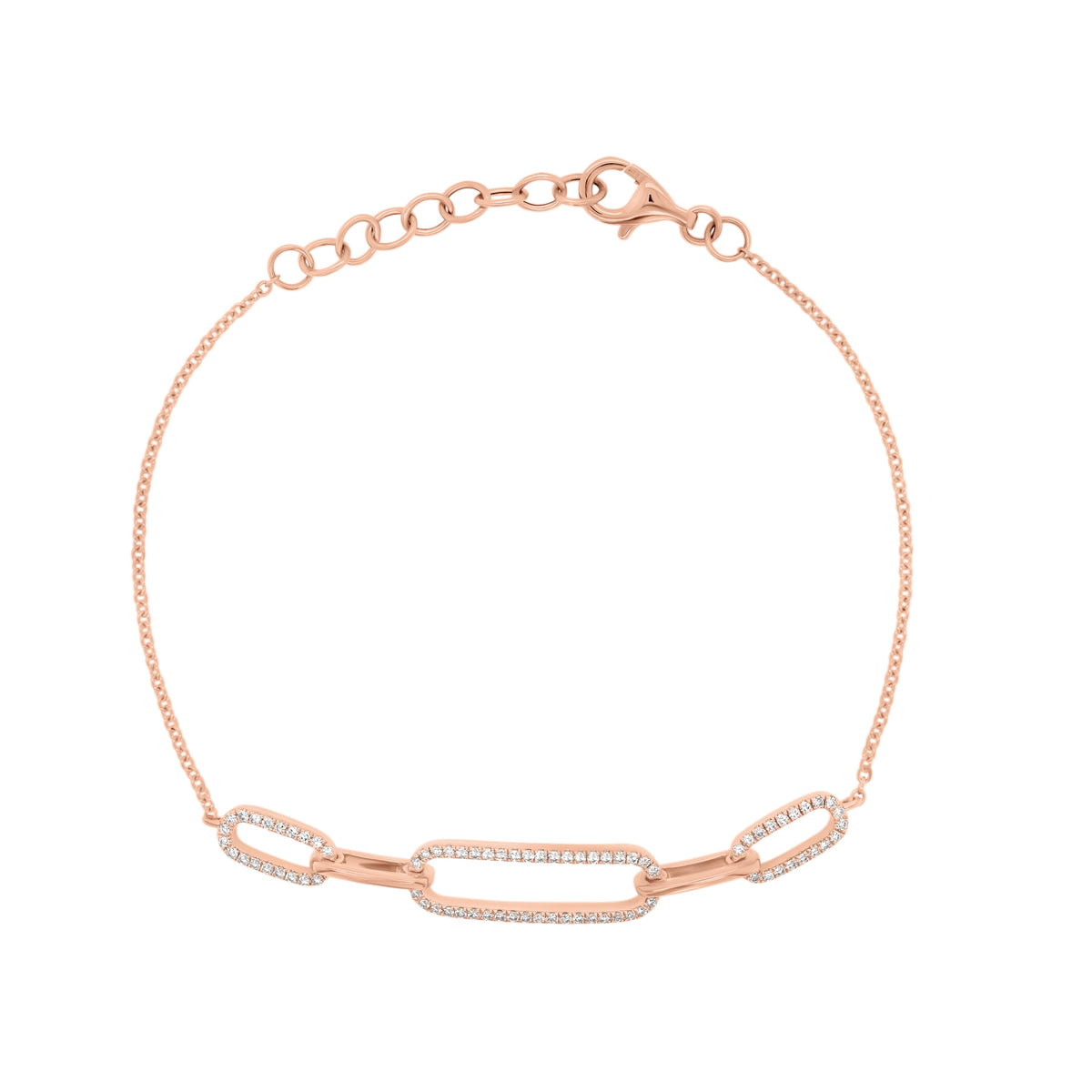 Diamond paperclip link fashion bracelet - 14K gold weighing 2.90 grams  - 78 round diamonds totaling 0.28 carats