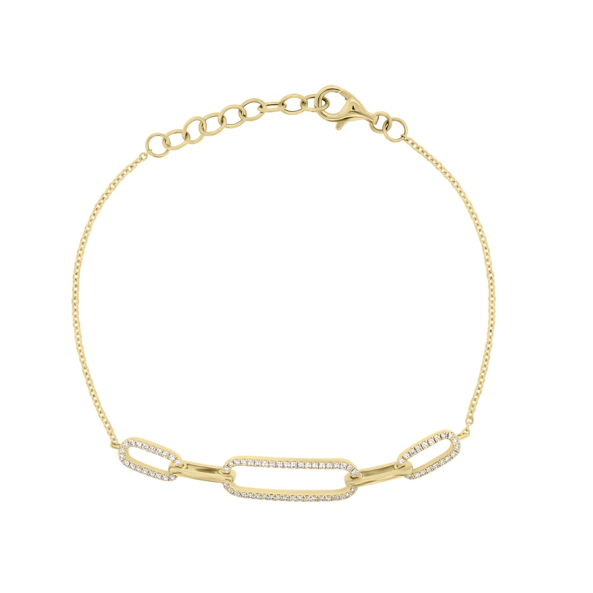 Diamond paperclip link fashion bracelet - 14K gold weighing 2.90 grams - 78 round diamonds totaling 0.28 carats