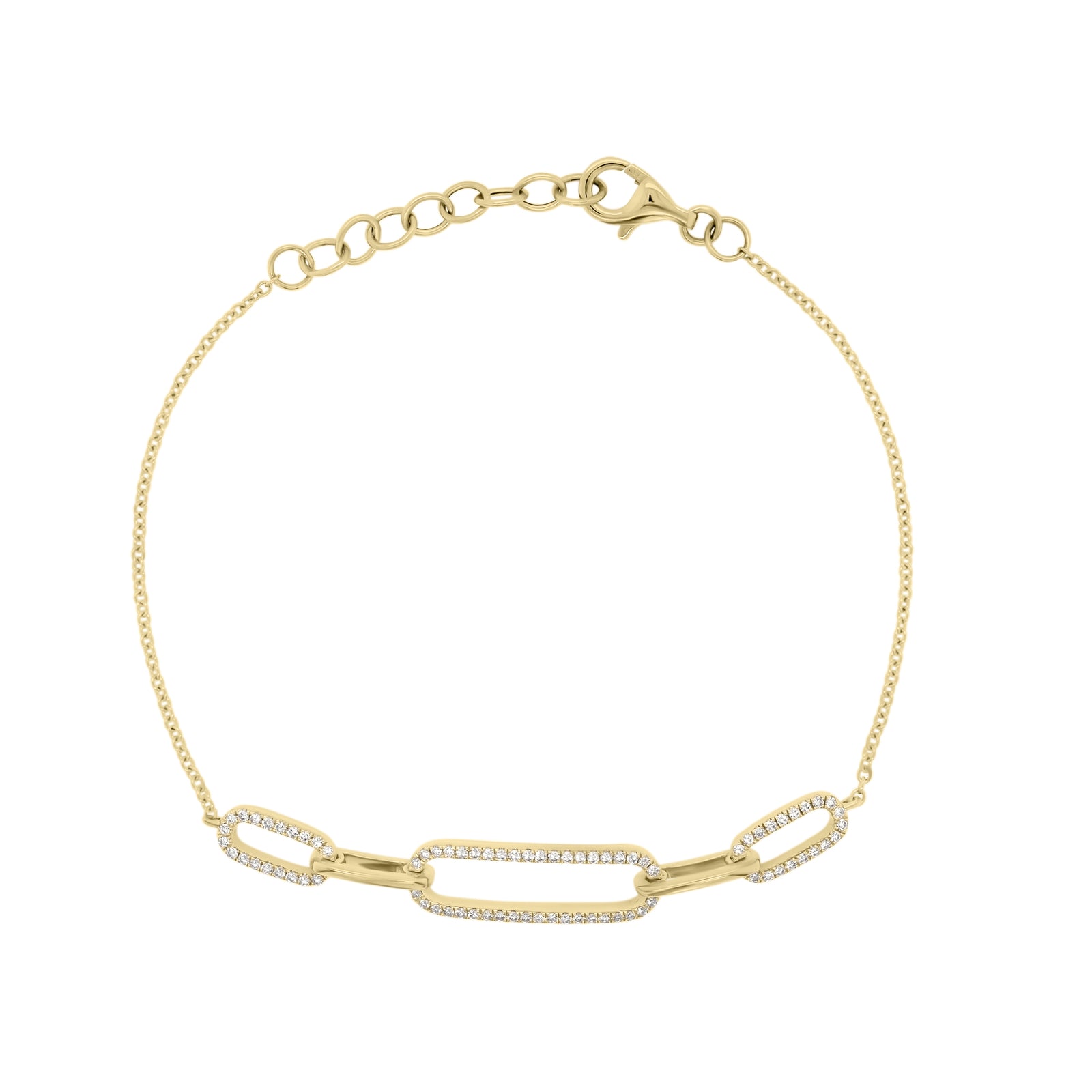 Diamond paperclip link fashion bracelet - 14K gold weighing 2.90 grams - 78 round diamonds totaling 0.28 carats