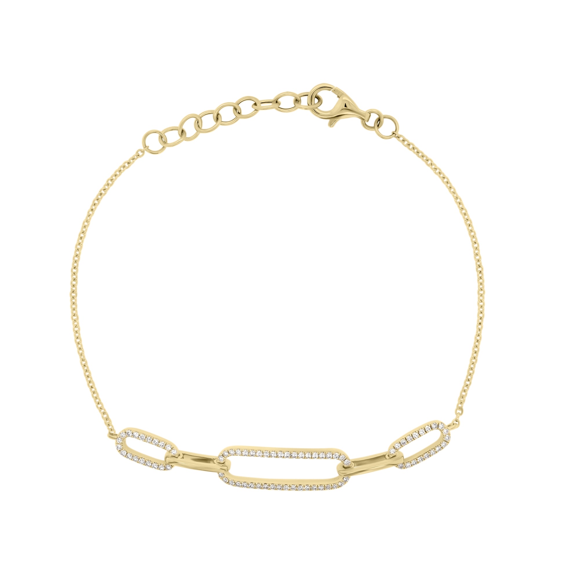 Diamond paperclip link fashion bracelet - 14K gold weighing 2.90 grams - 78 round diamonds totaling 0.28 carats