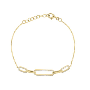 Diamond paperclip link fashion bracelet - 14K gold weighing 2.90 grams - 78 round diamonds totaling 0.28 carats