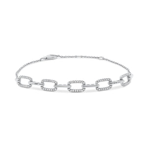 Diamond Rectangular Link Cable Chain Bracelet - 14K white gold weighing 3.35 grams - 80 round diamonds totaling 0.27 carats