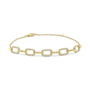 Diamond Rectangular Link Cable Chain Bracelet - 14K yellow gold weighing 3.35 grams - 80 round diamonds totaling 0.27 carats