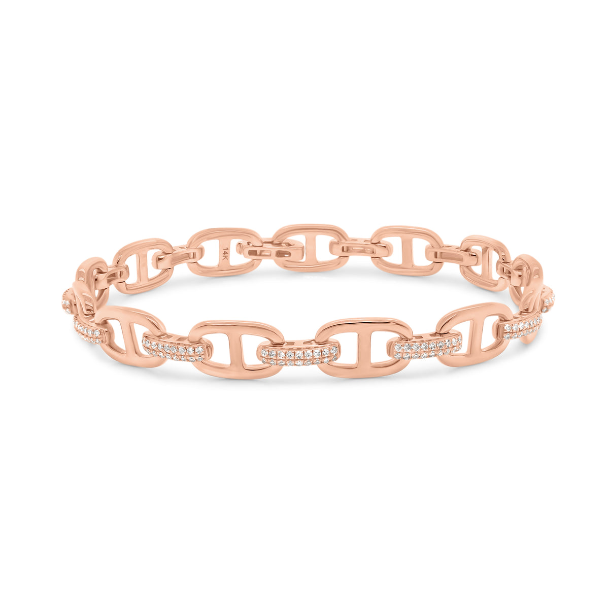 Diamond & Gold Tri-Link Bracelet - 14K rose gold weighing 11.80 grams - 234 round diamonds totaling 0.77 carats