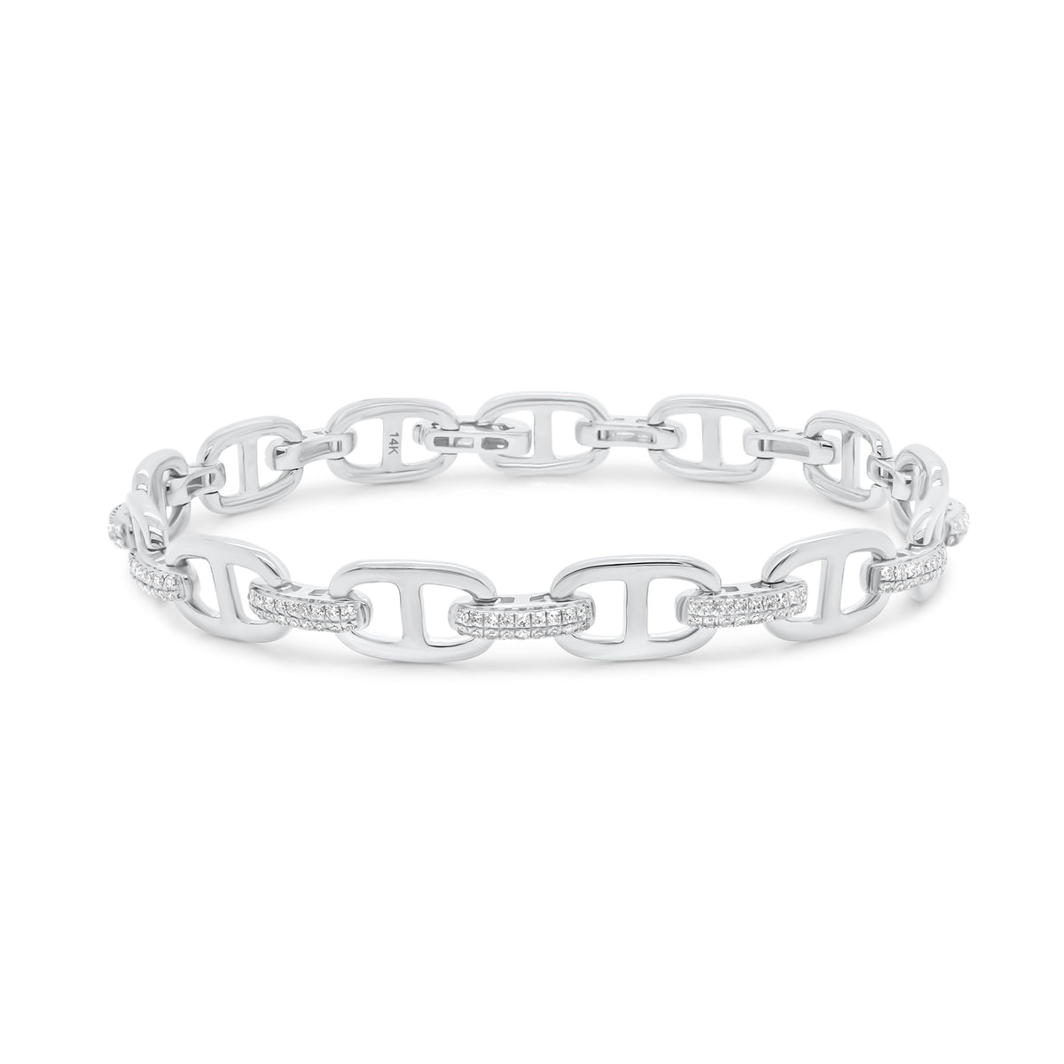Diamond & Gold Tri-Link Bracelet - 14K white gold weighing 11.80 grams - 234 round diamonds totaling 0.77 carats