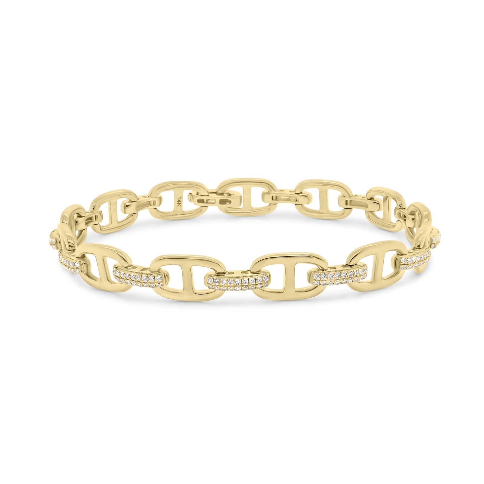 Diamond & Gold Tri-Link Bracelet - 14K yellow gold weighing 11.80 grams - 234 round diamonds totaling 0.77 carats