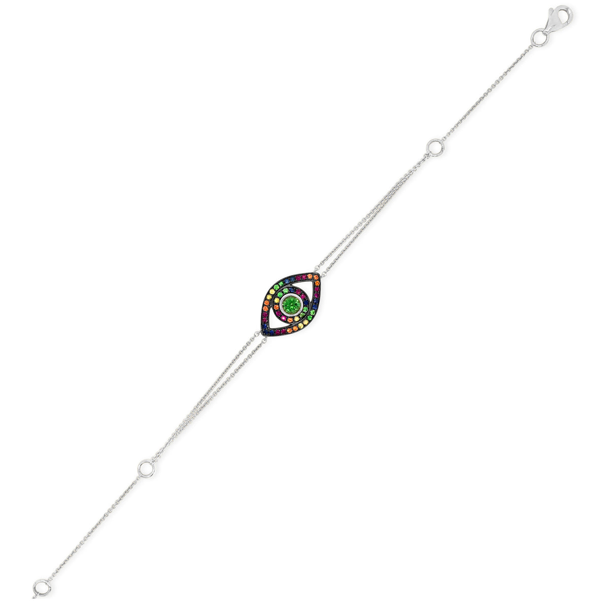 Multicolor Gemstone Evil Eye Fashion Bracelet -14K white gold weighing 2.35 grams -45 multicolor gemstones totaling 0.70 carats