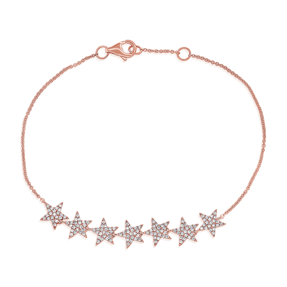 Diamond Multi-Star Bracelet - 14K rose gold weighing 2.05 grams - 147 round diamonds totaling 0.38 carats.