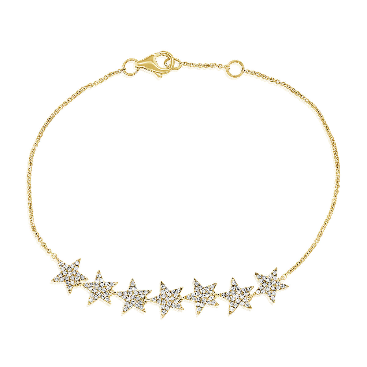 Diamond Multi-Star Bracelet - 14K yellow gold weighing 2.05 grams - 147 round diamonds totaling 0.38 carats.