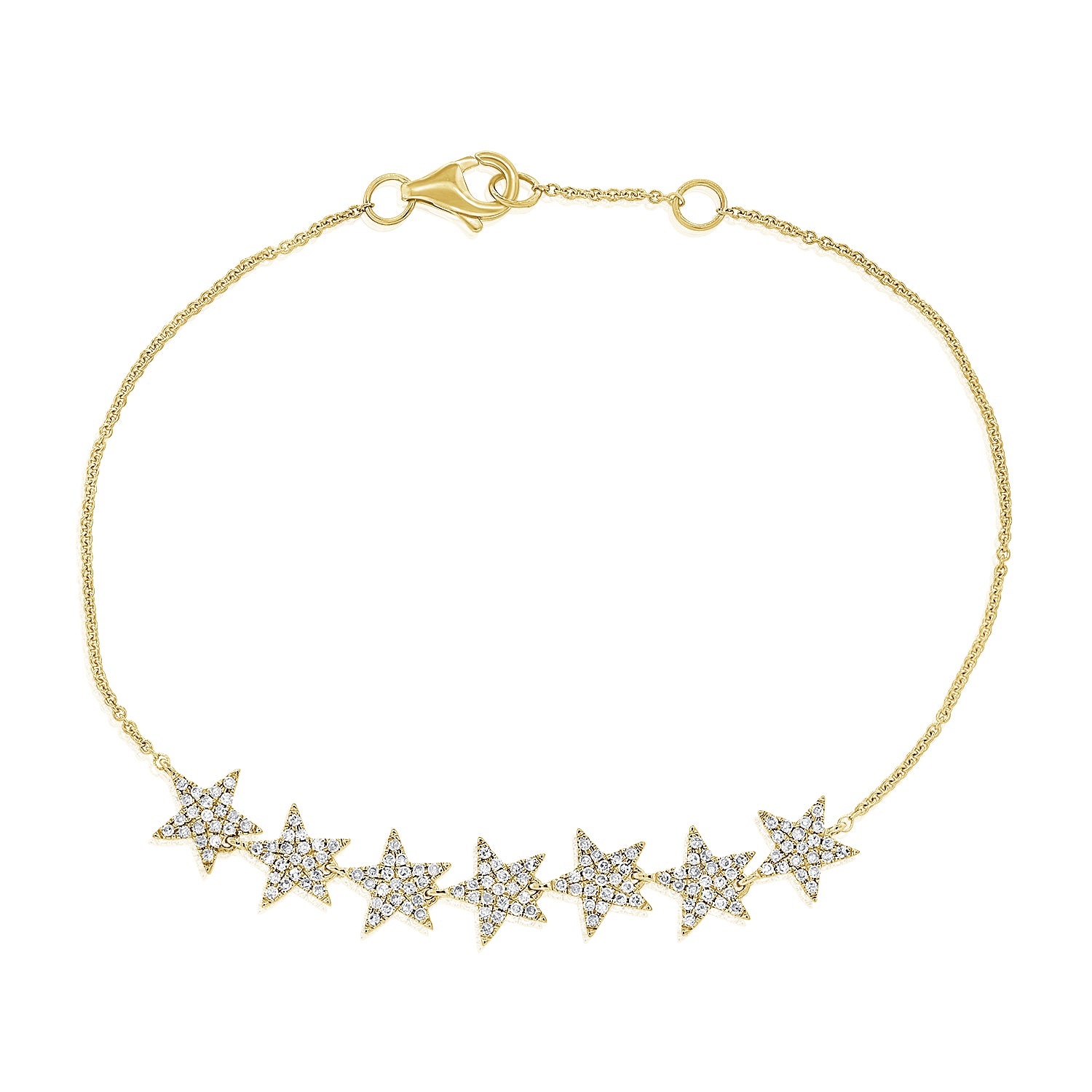 Diamond Multi-Star Bracelet - 14K yellow gold weighing 2.05 grams - 147 round diamonds totaling 0.38 carats.