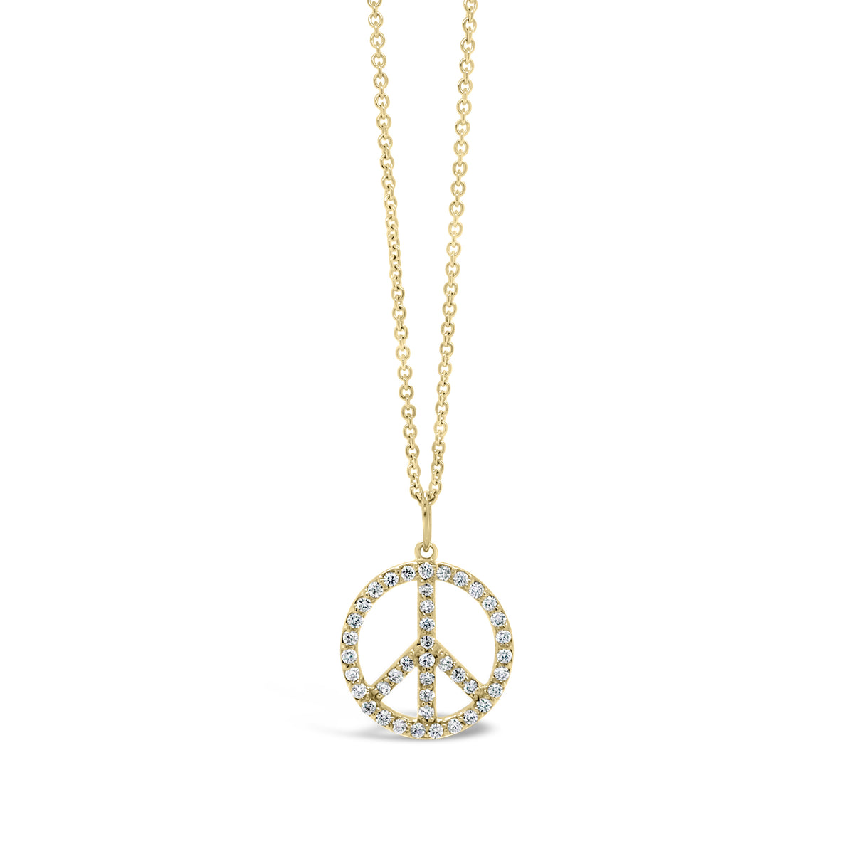 Diamond Peace Sign Pendant  - 14 kt gold weighing 1.40 grams  - 41 round diamonds 0.39 total carat weight
