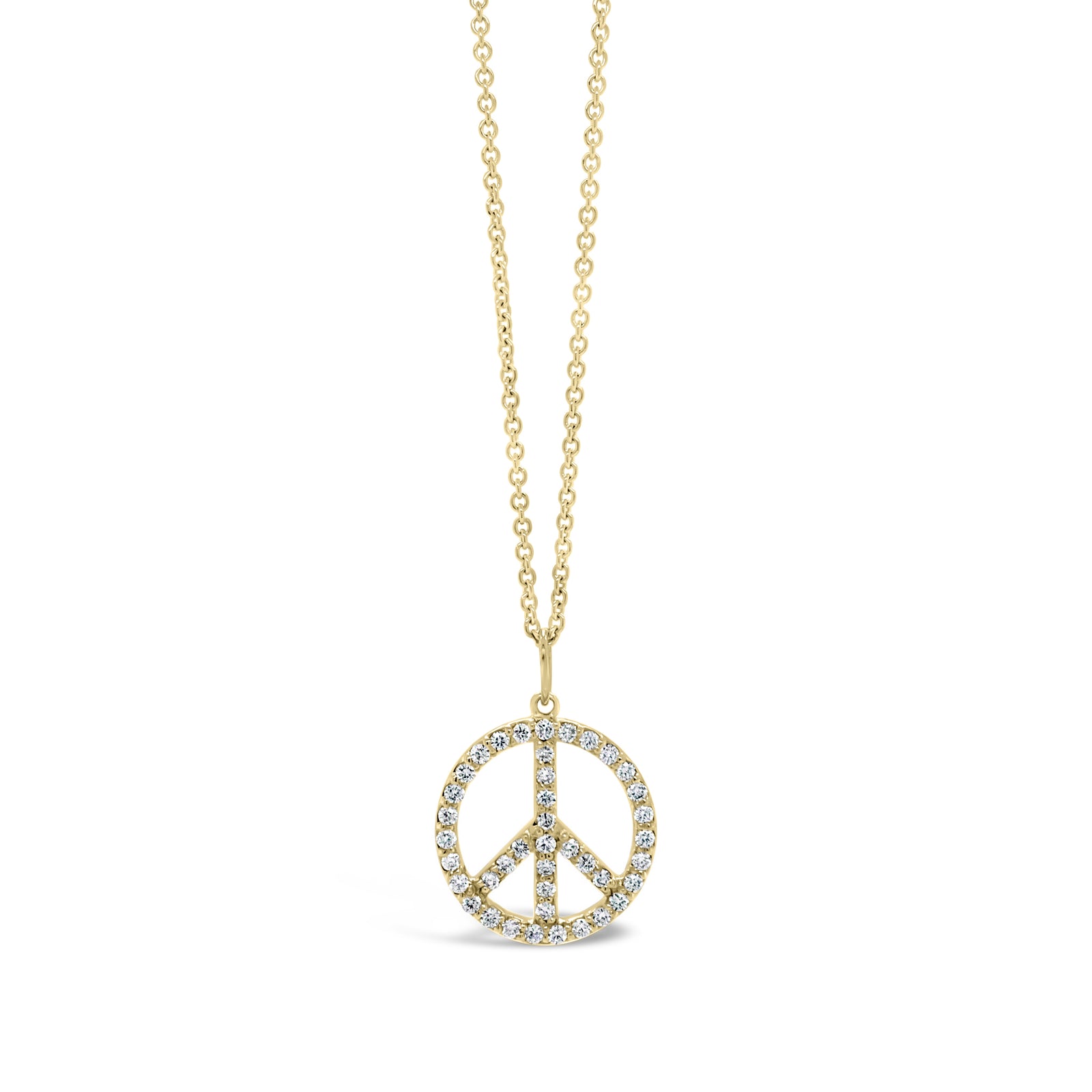 Diamond Peace Sign Pendant  - 14 kt gold weighing 1.40 grams  - 41 round diamonds 0.39 total carat weight