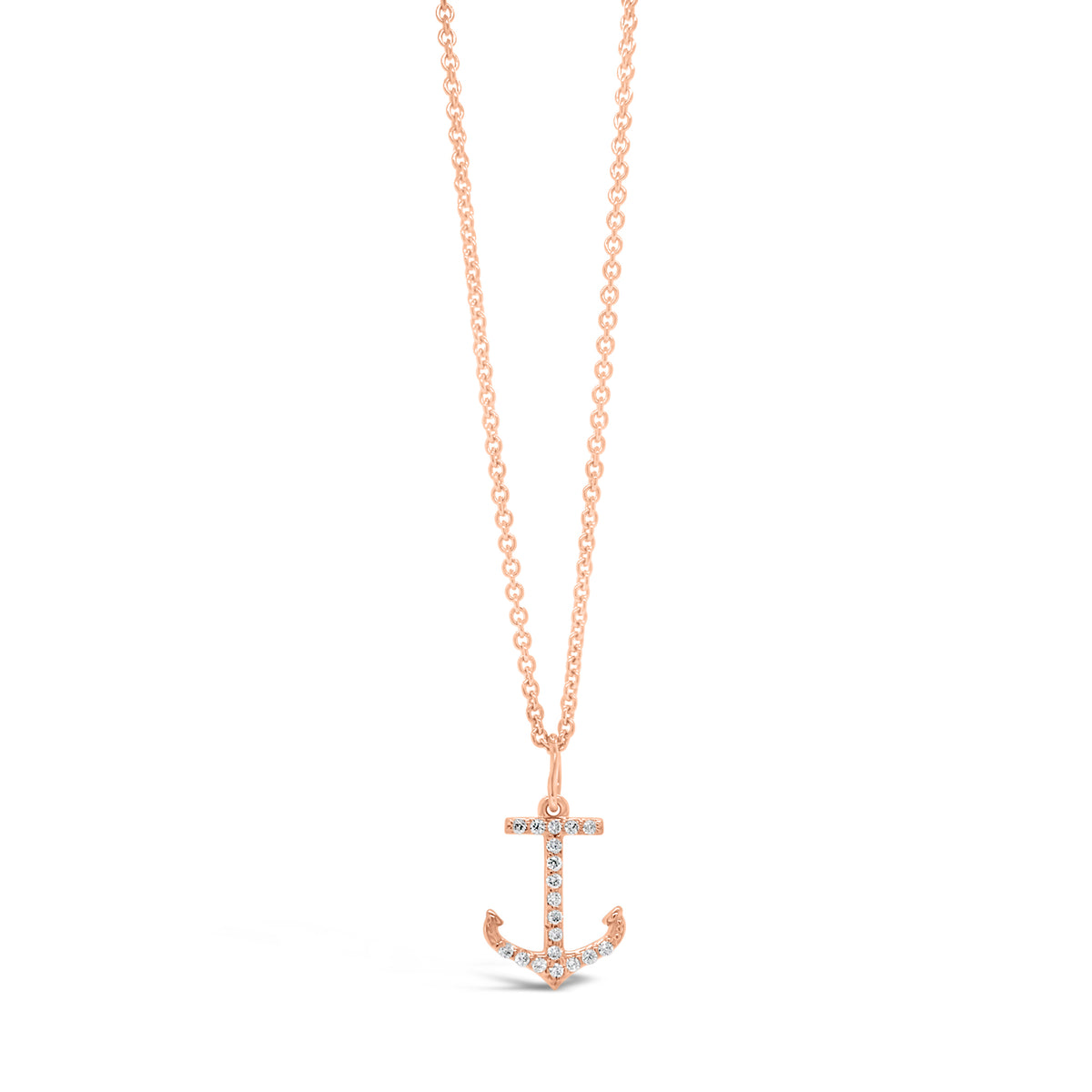 Diamond Anchor Pendant -19 round diamonds totaling 0.10 carats -14kt rose gold with a total weight of 0.5 grams
