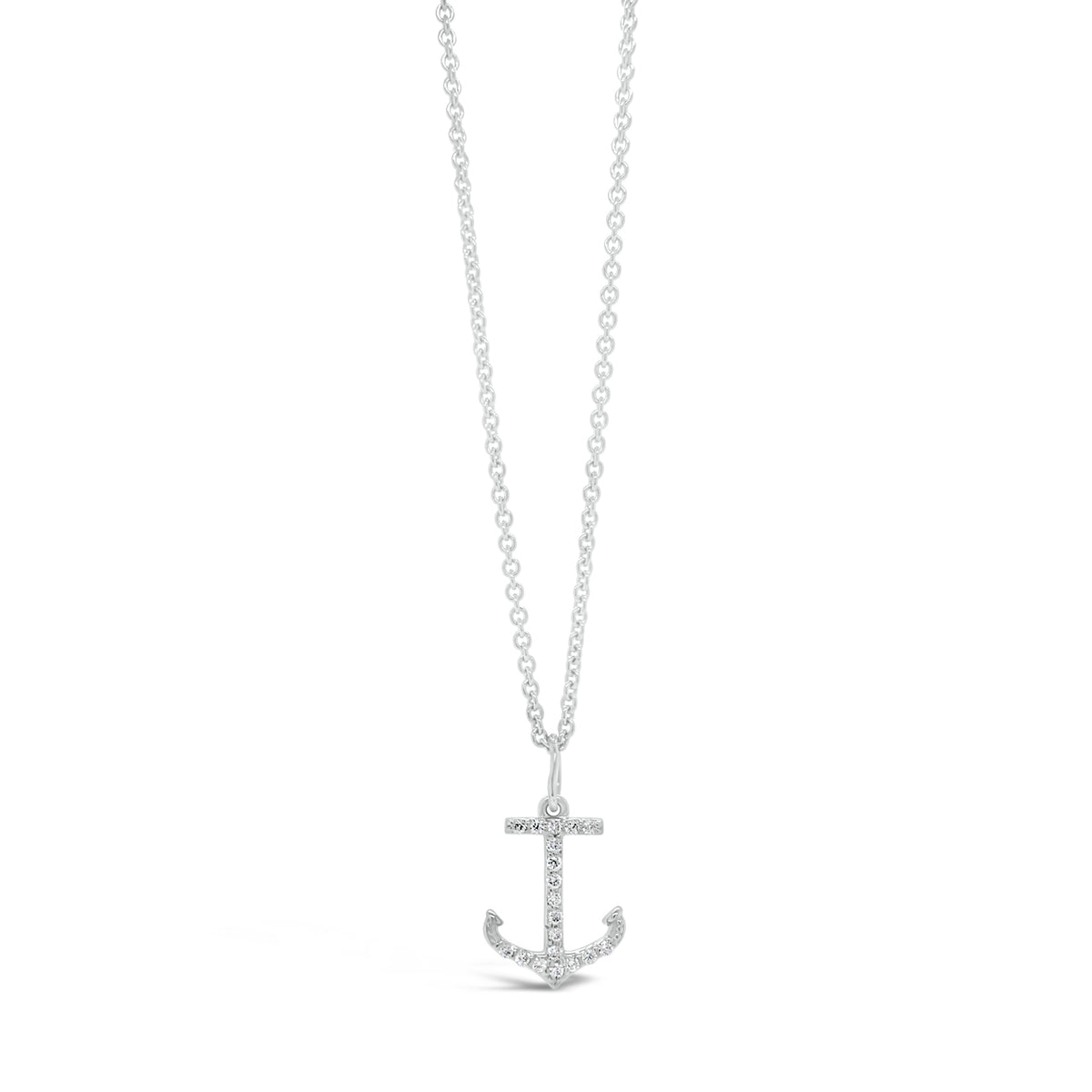 Diamond Anchor Pendant -19 round diamonds totaling 0.10 carats -14kt white gold with a total weight of 0.5 grams
