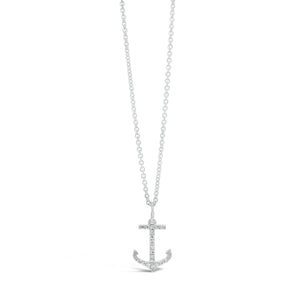 Diamond Anchor Pendant -19 round diamonds totaling 0.10 carats -14kt white gold with a total weight of 0.5 grams