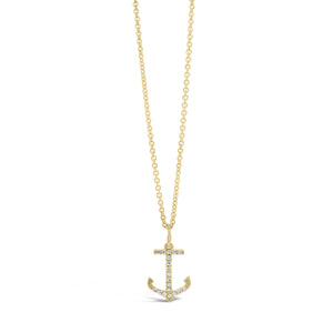 Diamond Anchor Pendant -19 round diamonds totaling 0.10 carats -14kt yellow gold with a total weight of 0.5 grams