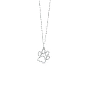 Solid 14K white gold 1.10 gram weight with 38 round diamonds weighing 0.19 carats Paw Print Pendant | Nuha Jewelers