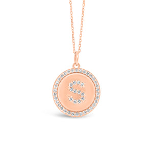 Diamond Initial Disc Pendant Necklace - 14 kt rose gold weighing 6.5 grams - 0.43 total carat weight