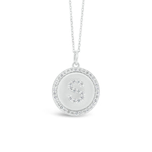 Diamond Initial Disc Pendant Necklace - 14 kt white gold weighing 6.5 grams - 0.43 total carat weight