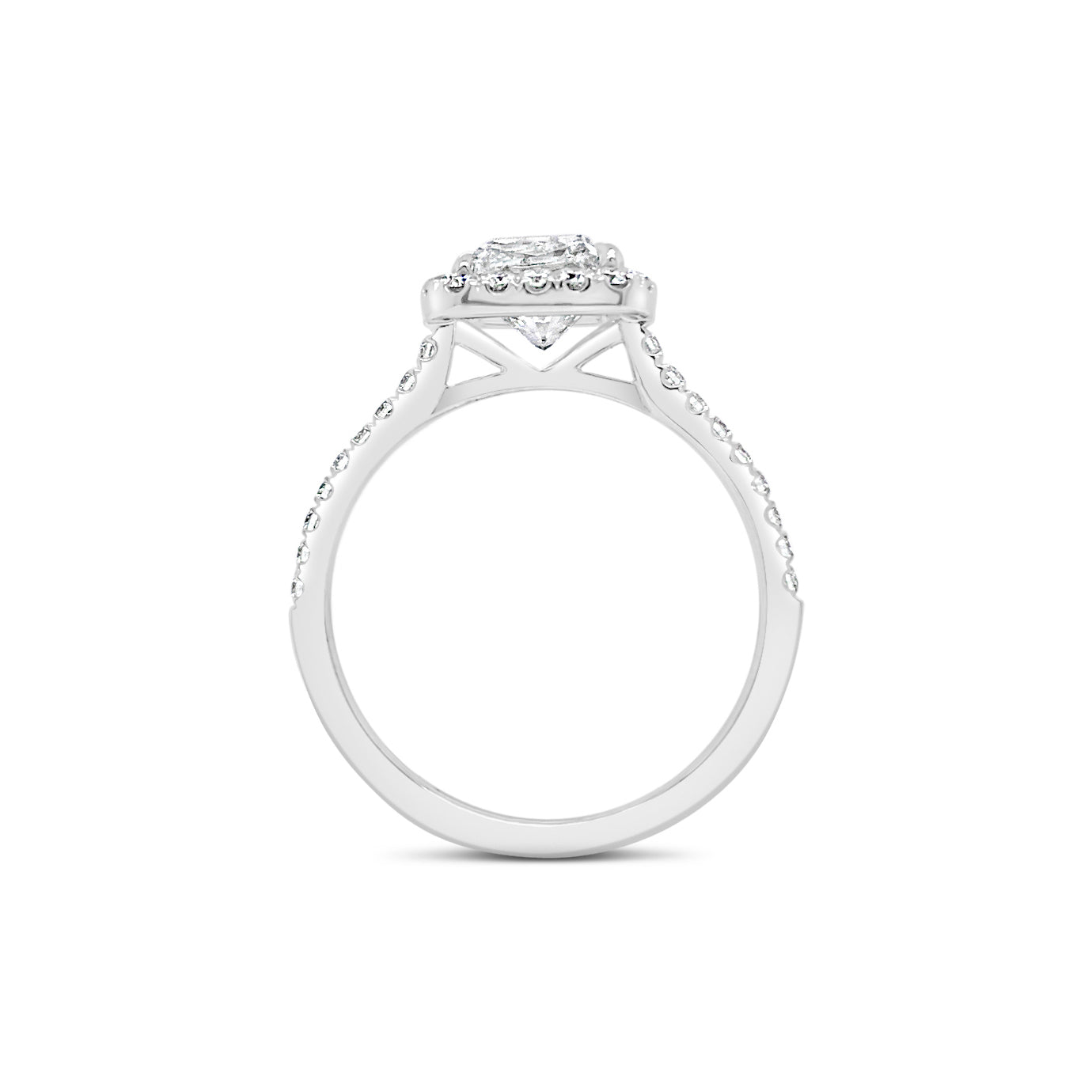 Cushion Halo Diamond Engagement Ring  -18K weighting 2.62 GR  - 36 round diamonds totaling .33 carats